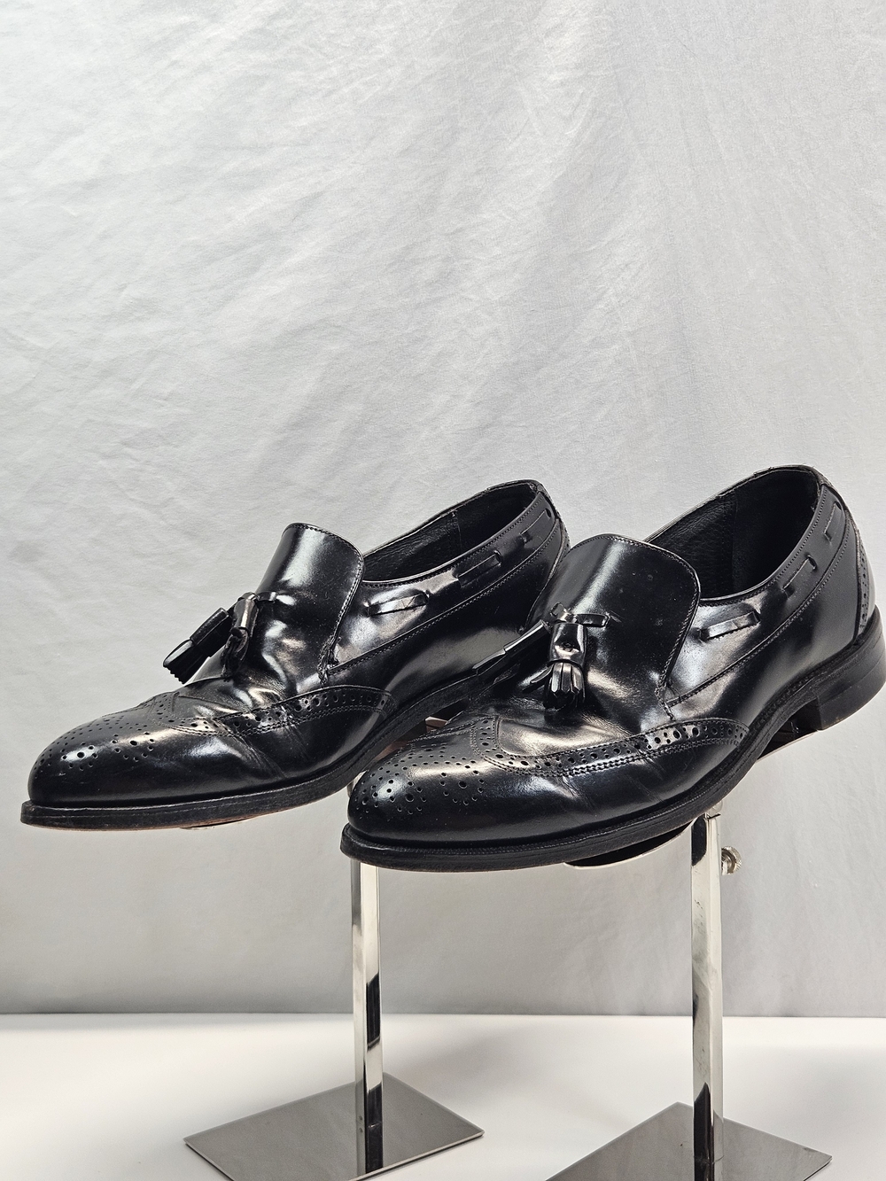 Stafford Comfort Plus Black Leather Wingtip Tassel Loafers Mens Dress Shoes 10D